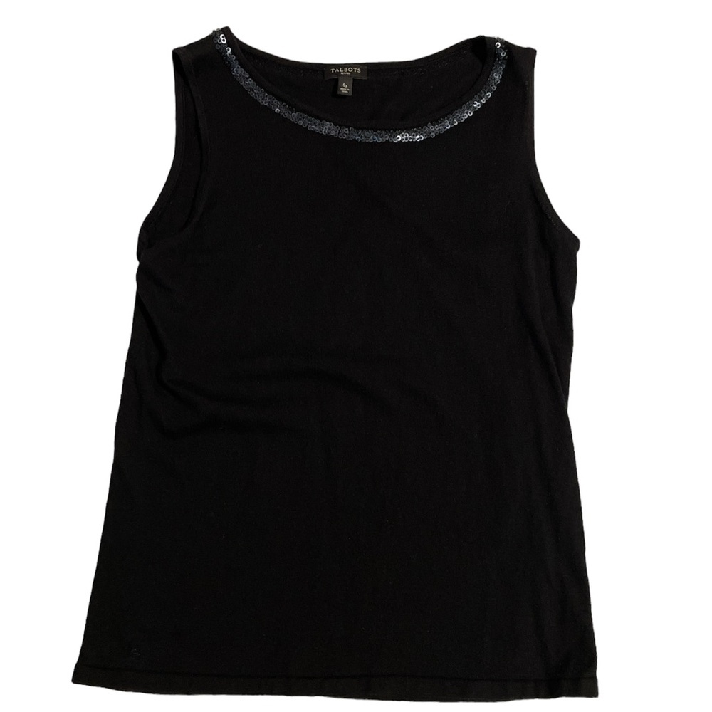 Talbots Sleeveless Beaded Plain Silk Top Black Sz SP